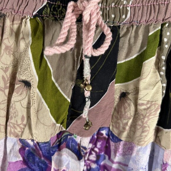 Vintage Flower Brand Pattern Drawstring Waist Tiered Flowy Skirt India Made O/S - Picture 5 of 8